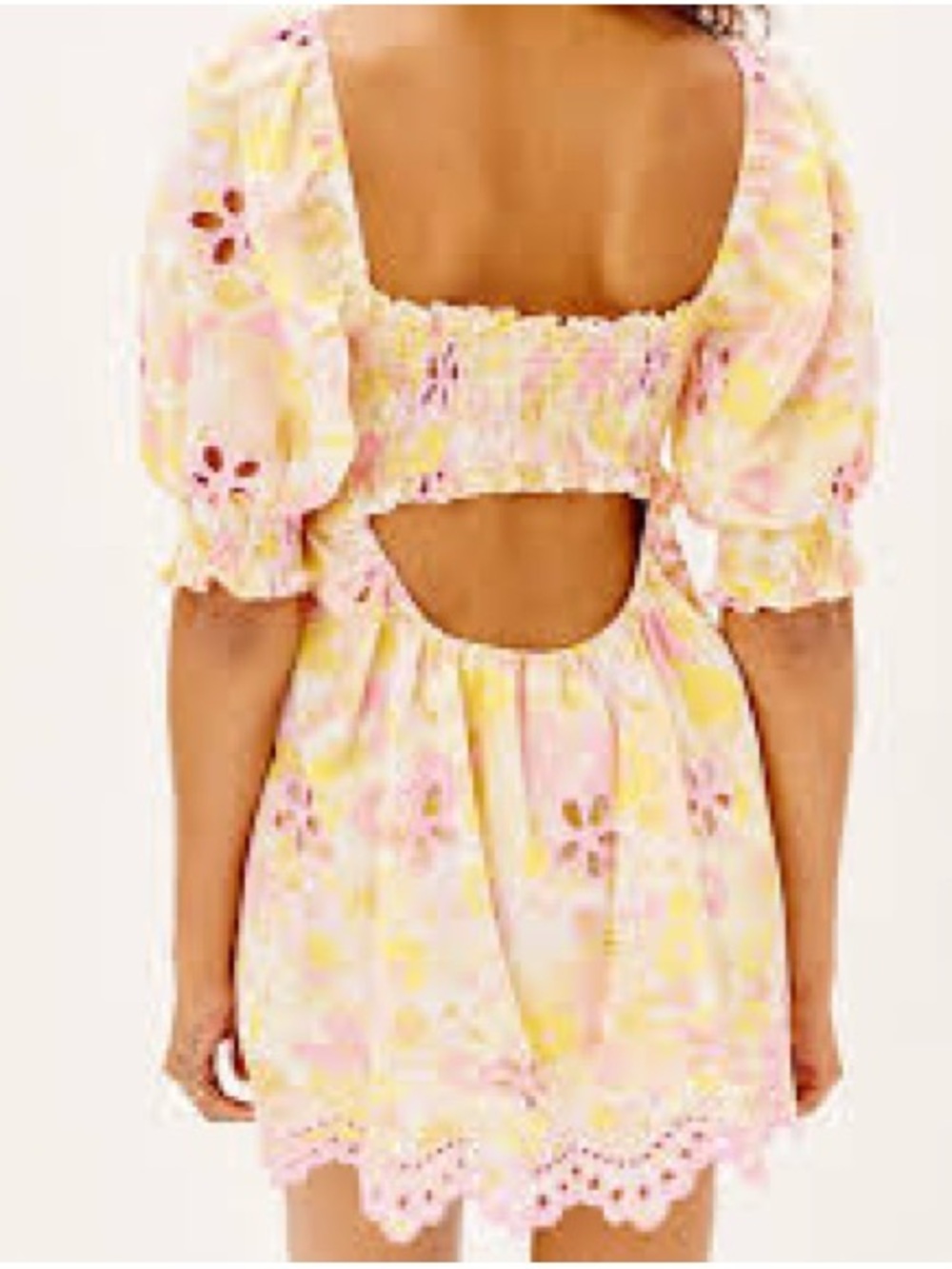 FOR LOVE & LEMONS x REVOLVE Claire Puff Sleeve Eyelet Floral Mini Dress Pink Ye